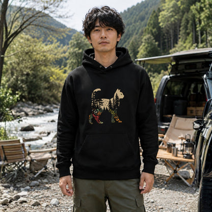 ネイチャーキャット 森と植物シルエット パーカー