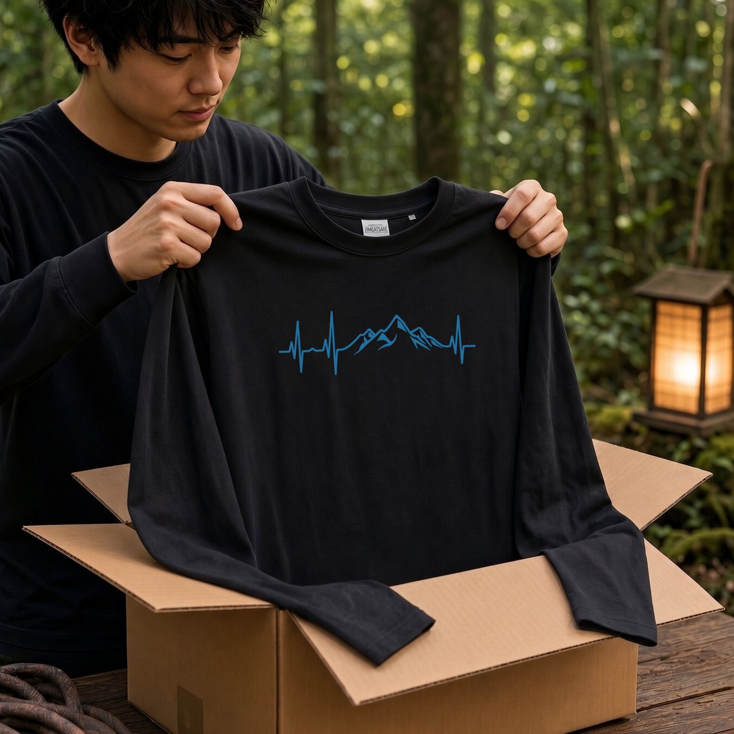 MOUNTAIN BEAT ロンT | ミニマル 山脈グラフィック 心拍数 長袖 カジュアル Tシャツ【アウトドアファッション・普段着・ルームウェア・ユニセックス・ギフトに最適