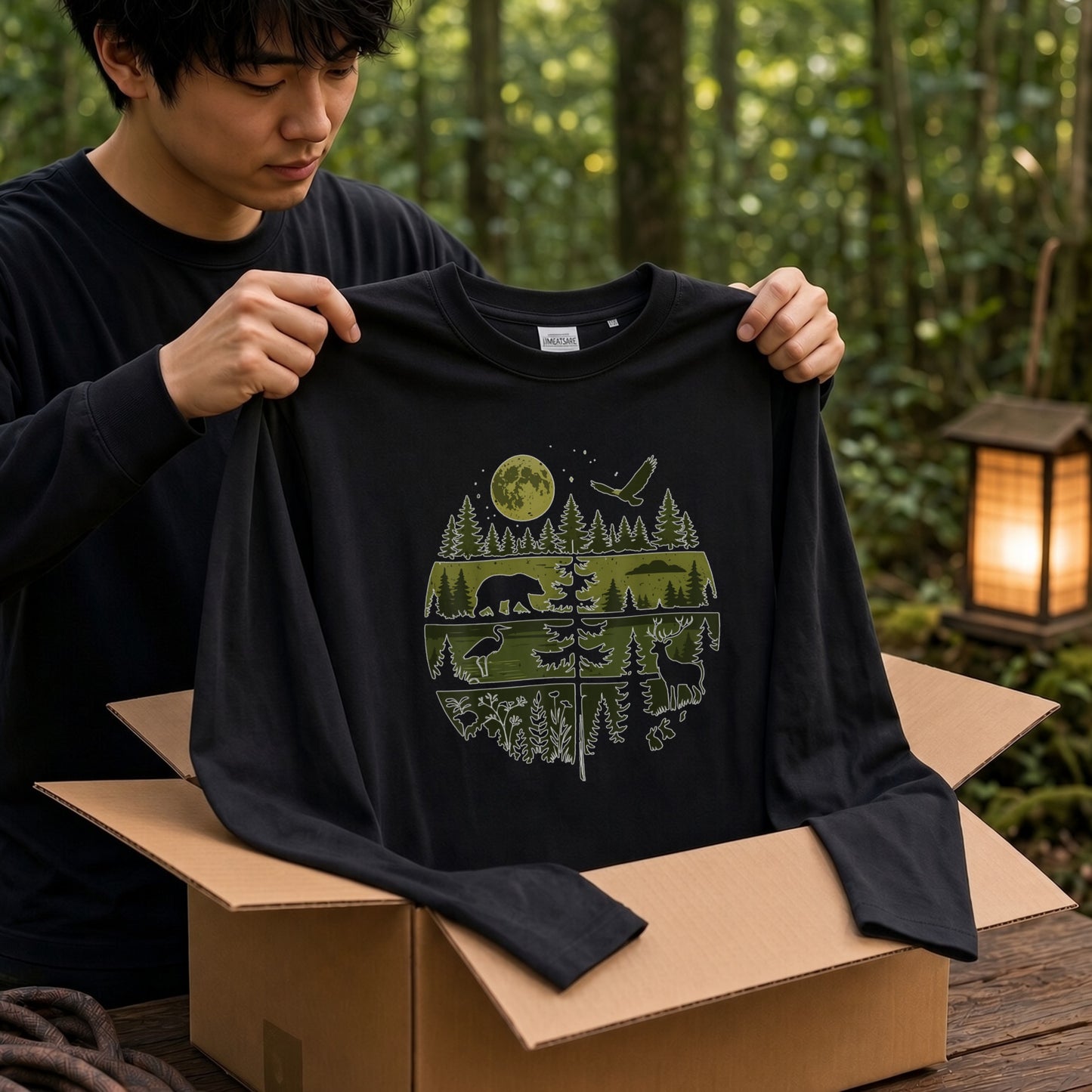 WILDLIFE FOREST ロンT | レトロ サークルグラフィック 森林浴 長袖 カジュアル Tシャツ【アウトドアファッション・普段着・ルームウェア・ユニセックス・ギフトに最適】