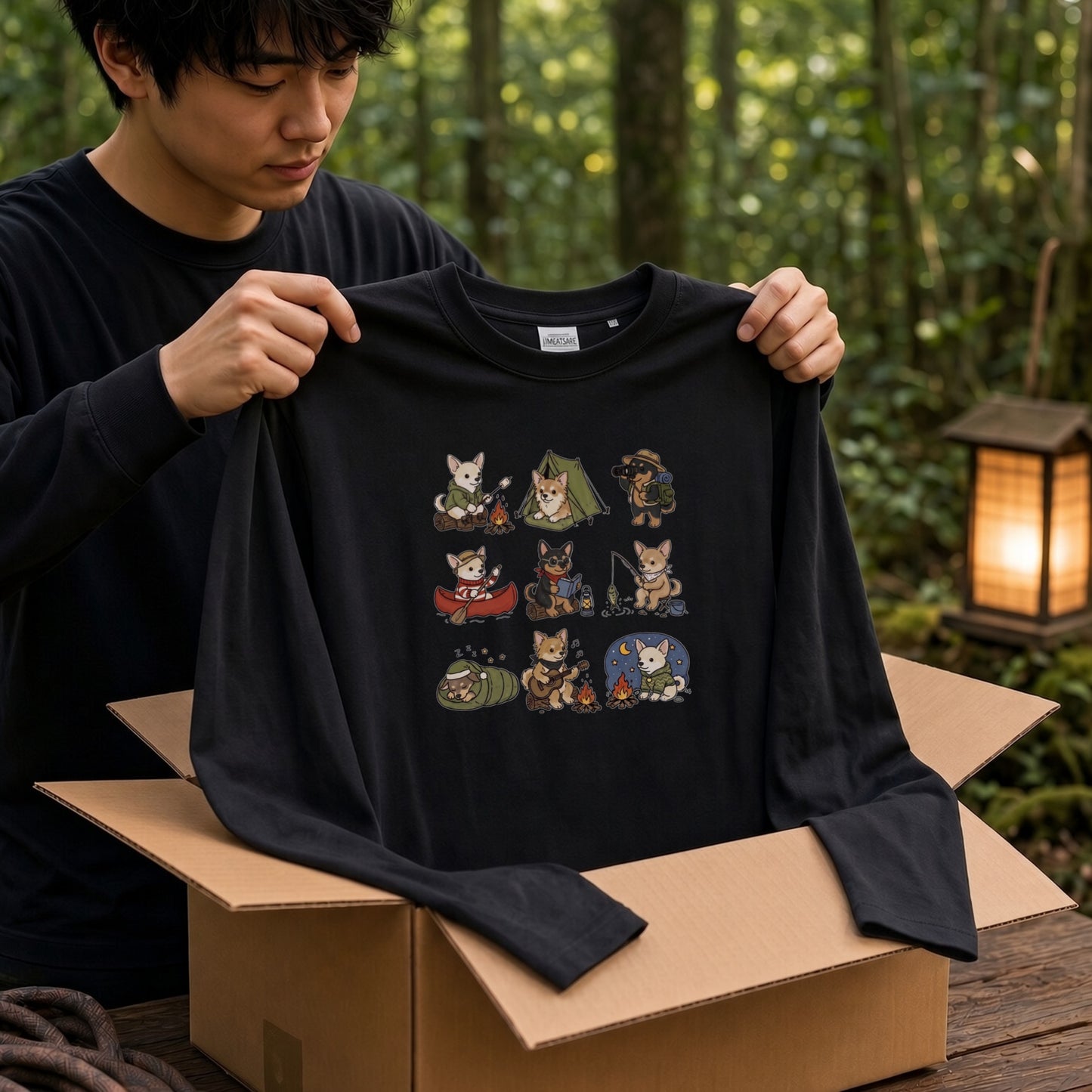 CHIHUAHUA CAMP | 手描き風 チワワ キャンプギア かわいい グラフィック 長袖Tシャツ【犬雑貨・秋キャンプ・ルームウェア・ギフトに最適】