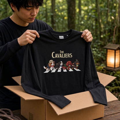 THE CAVALIERS キャバリア散歩デザイン ブラック長袖Tシャツ