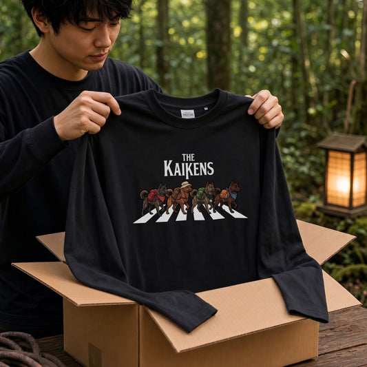 THE KAIKENS 甲斐犬散歩デザイン ブラック長袖Tシャツ