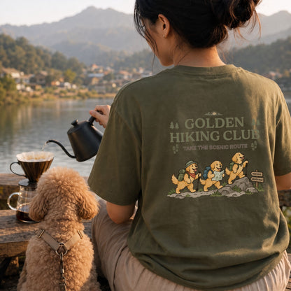 Golden Retriever hiking club ゴールデンレトリバー 登山 Tシャツ ｜バックプリント