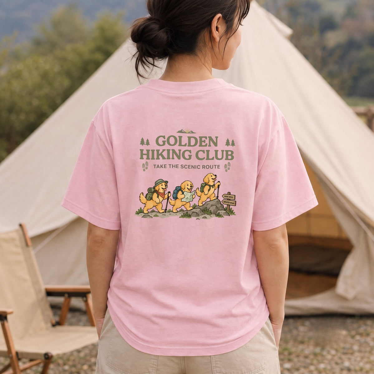 Golden Retriever hiking club ゴールデンレトリバー 登山 Tシャツ ｜バックプリント