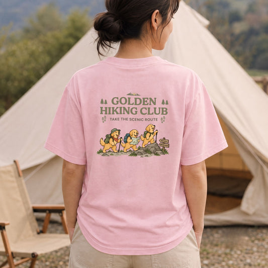Golden Retriever hiking club ゴールデンレトリバー 登山 Tシャツ ｜バックプリント