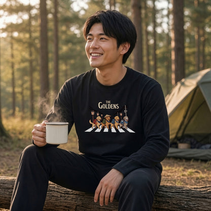 THE GOLDENS ゴールデンレトリバー散歩デザイン ブラック長袖Tシャツ