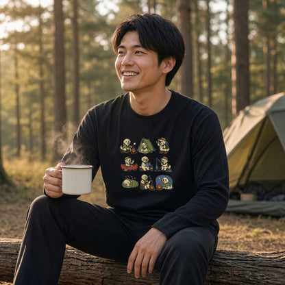 GOLDEN CAMP | 手描き風 ゴールデンレトリバー キャンプギア かわいい グラフィック 長袖Tシャツ【犬雑貨・秋キャンプ・ルームウェア・ギフトに最適】
