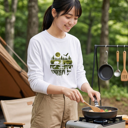 WILDLIFE FOREST ロンT | レトロ サークルグラフィック 森林浴 長袖 カジュアル Tシャツ【アウトドアファッション・普段着・ルームウェア・ユニセックス・ギフトに最適】