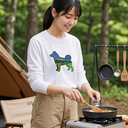 NATURE DOG ロンT | 日本犬シルエット 山と森 アートグラフィック 長袖 カジュアル Tシャツ【ドッグウェア・普段着・ルームウェア・ユニセックス・ギフトに最適】