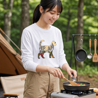 FOREST CAT ロンT | レトロ ボタニカルキャット アートグラフィック 長袖 カジュアル Tシャツ【猫ファッション・普段着・ルームウェア・ユニセックス・ギフトに最適】