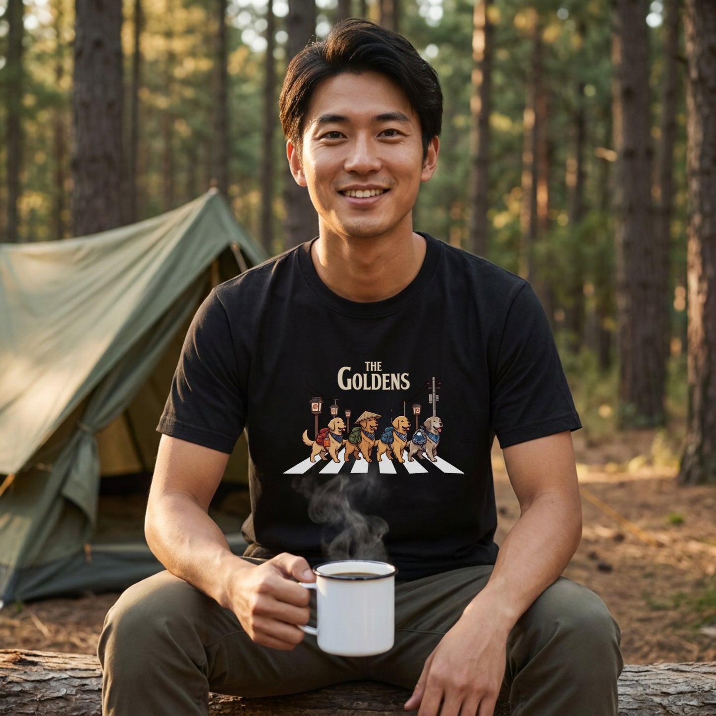 THE GOLDENS | 横断歩道 ゆるかわ プードル キャンプ パロディTシャツ【犬好き・愛犬家・アウトドア・ギフトに最適】
