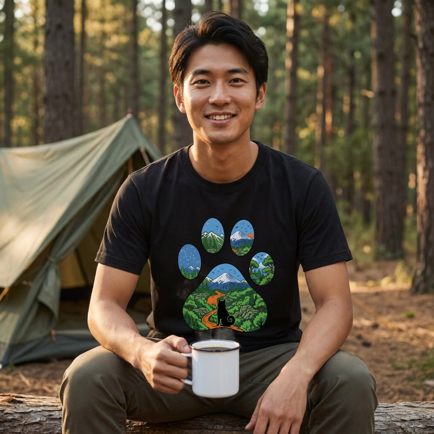 【肉球×富士山】おしゃれな猫アートTシャツ | CAMPMODE