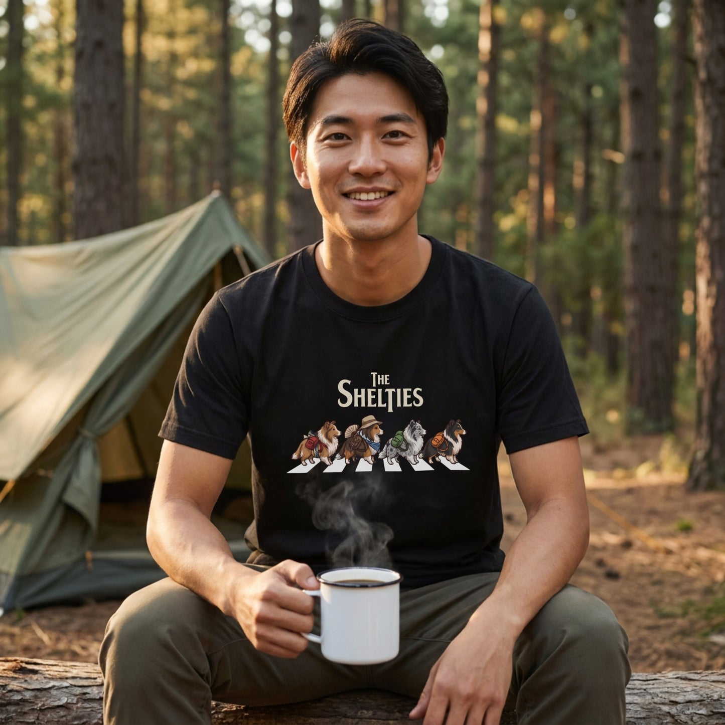 THE SHELTIES | 横断歩道 ゆるかわ プードル キャンプ パロディTシャツ【犬好き・愛犬家・アウトドア・ギフトに最適】