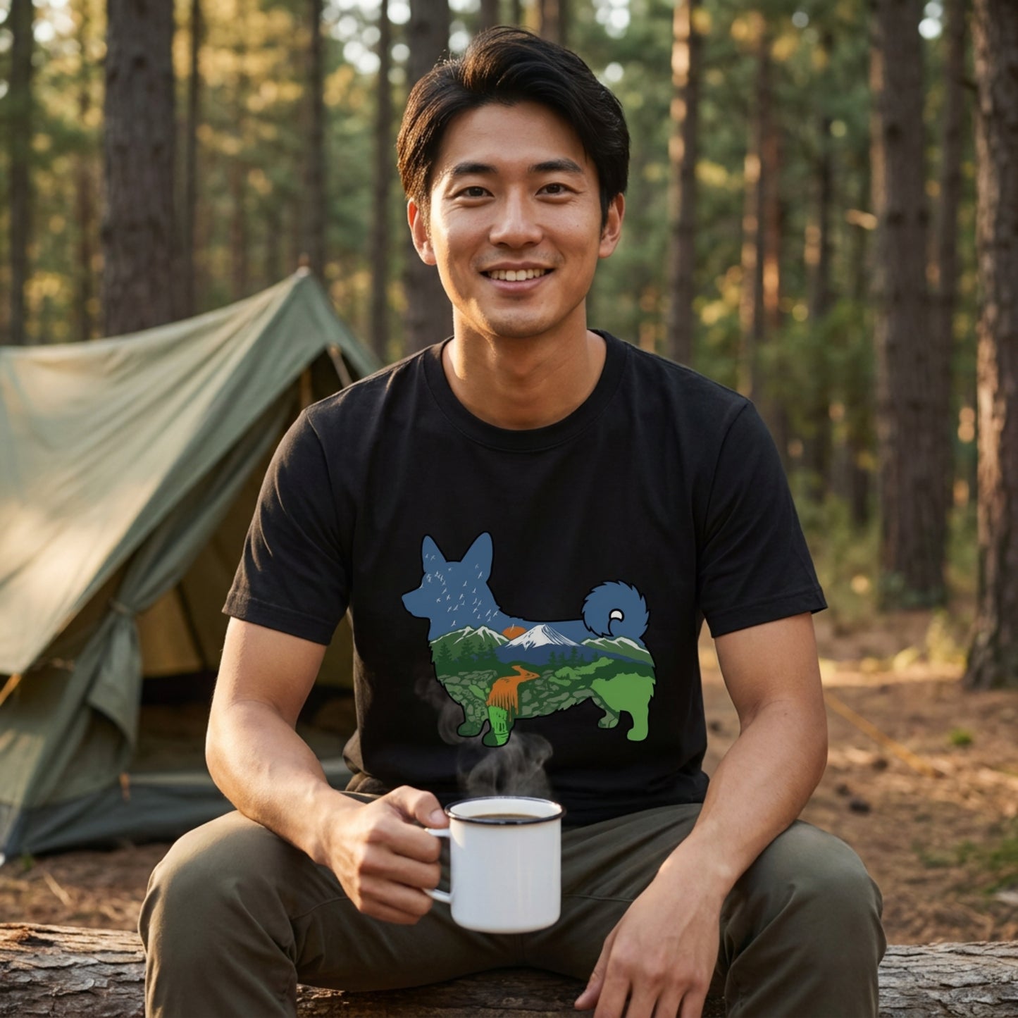 【Corgi】自然風景ダブルエスポージャー白Tシャツ | CAMPMODE