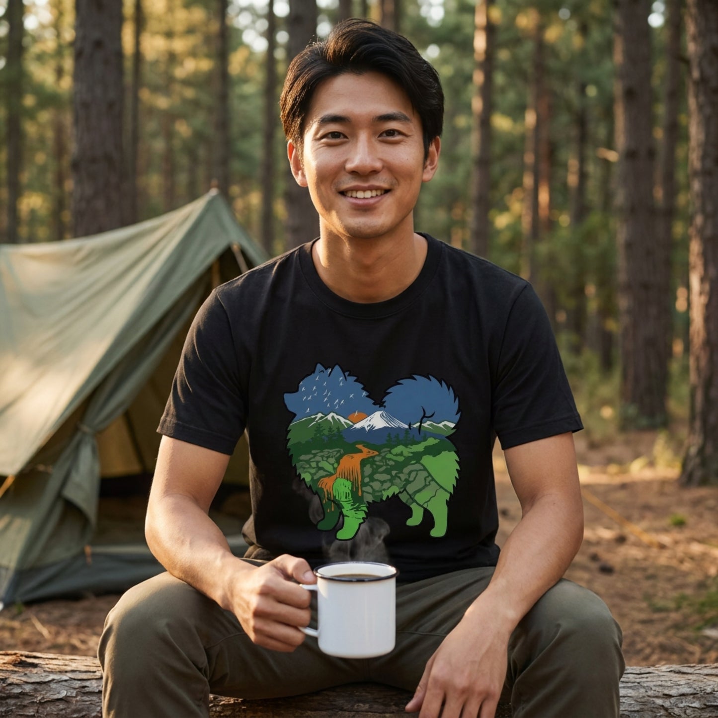 【Pomeranian】自然風景ダブルエスポージャー白Tシャツ | CAMPMODE