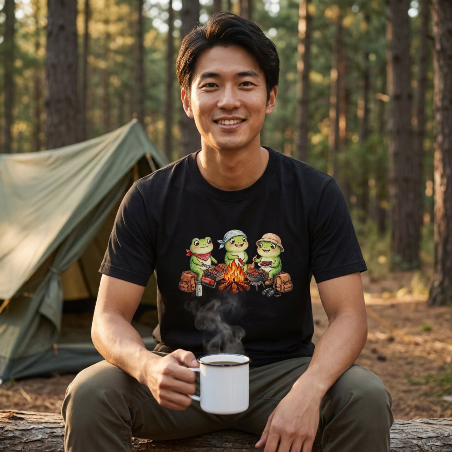 【カエル・キャンプ＆BBQ】おしゃれなTシャツ | CAMPMODE