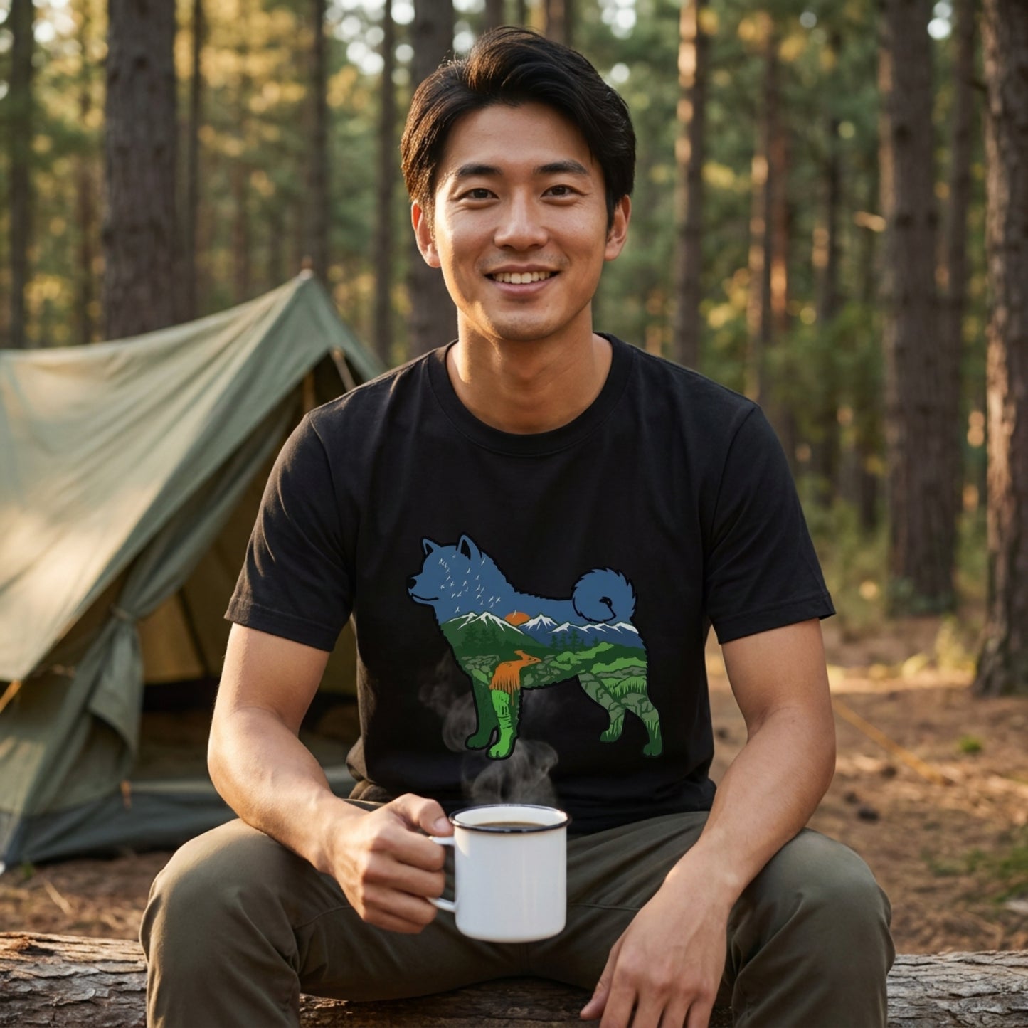 【Akita】自然風景ダブルエスポージャー白Tシャツ | CAMPMODE