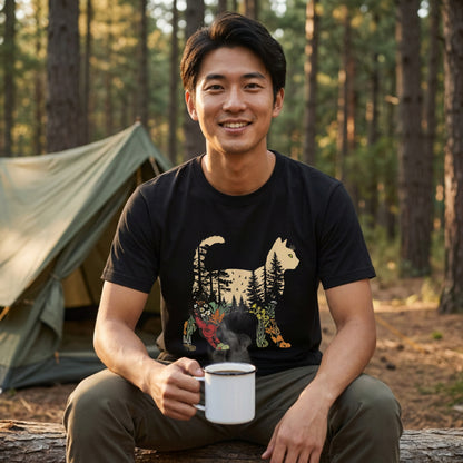 猫と森の植物 Tシャツ ｜ 猫好き・ボタニカル・自然・アウトドア・おしゃれに人気