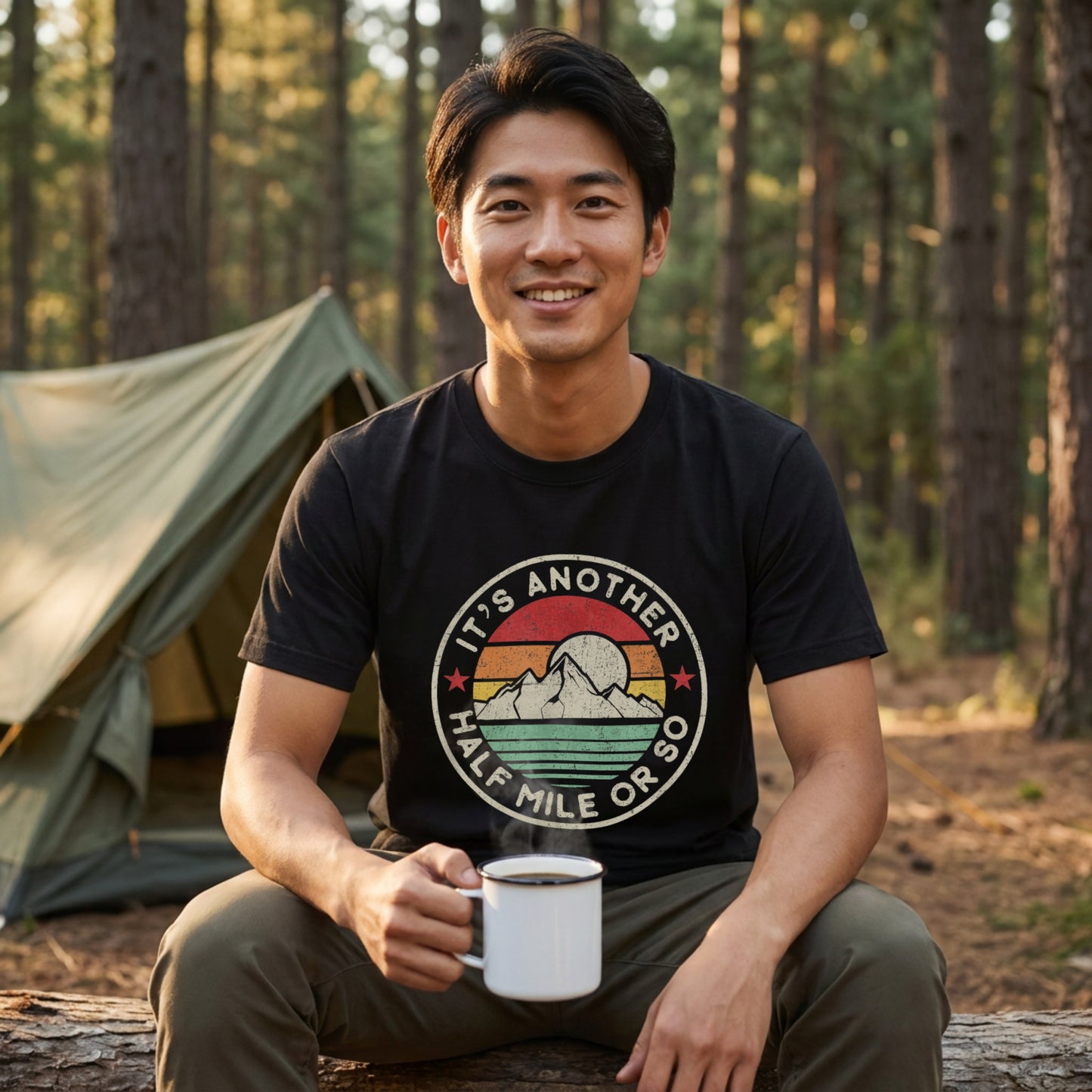 【It's Another Half Mile】レトロサンセット円形ロゴ アメカジ黒Tシャツ | CAMPMODE