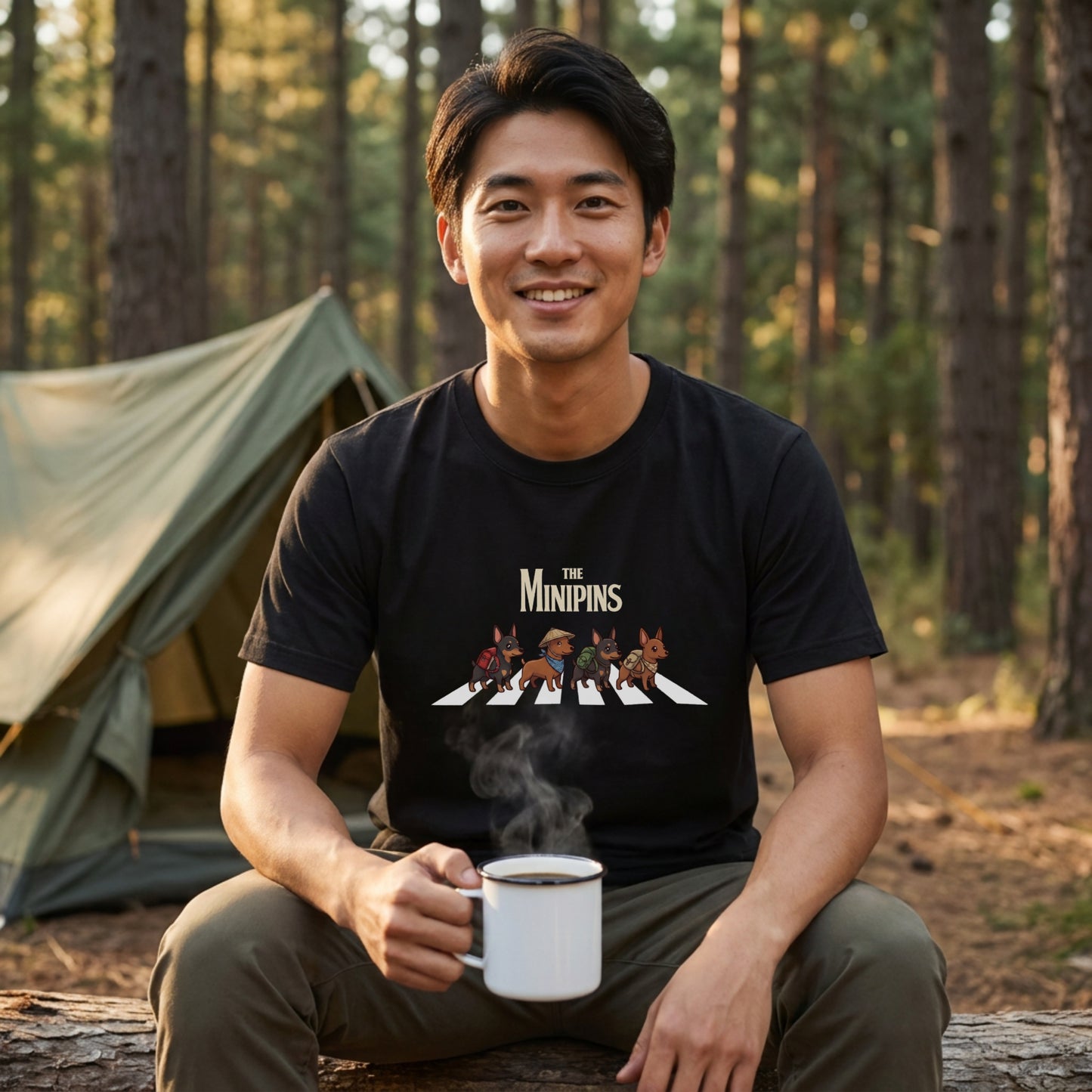 THE MINIPINS | 横断歩道 ゆるかわ プードル キャンプ パロディTシャツ【犬好き・愛犬家・アウトドア・ギフトに最適】