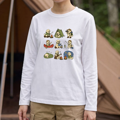 GOLDEN CAMP | 手描き風 ゴールデンレトリバー キャンプギア かわいい グラフィック 長袖Tシャツ【犬雑貨・秋キャンプ・ルームウェア・ギフトに最適】