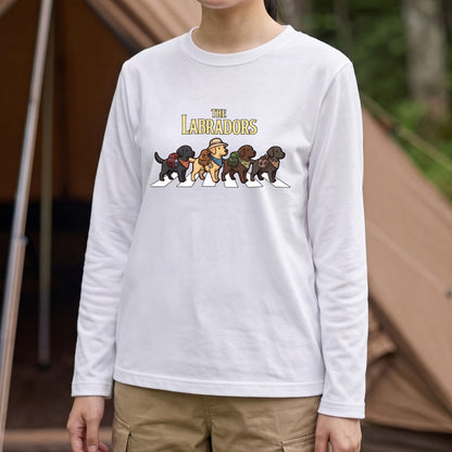 THE LABRADORS ラブラドールレトリバー散歩デザイン ブラック長袖Tシャツ