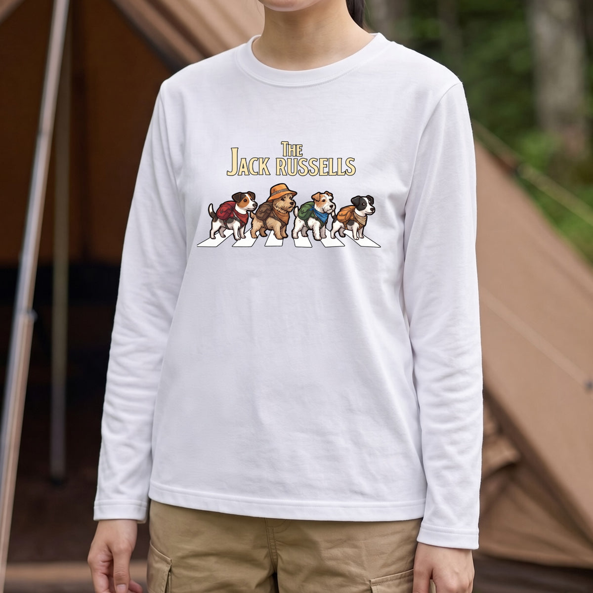 THE JACK RUSSELLS ジャックラッセルテリア散歩デザイン ブラック長袖Tシャツ