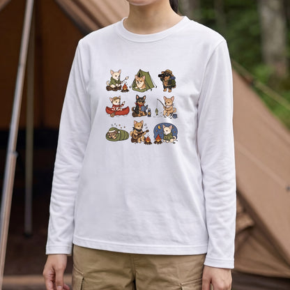 CHIHUAHUA CAMP | 手描き風 チワワ キャンプギア かわいい グラフィック 長袖Tシャツ【犬雑貨・秋キャンプ・ルームウェア・ギフトに最適】
