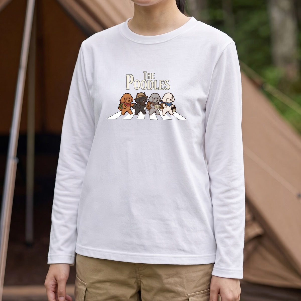 THE POODLES ロンT | レトロ クラシック バンド風 犬グラフィック 長袖 カジュアル Tシャツ【おもしろTシャツ・普段着・ルームウェア・ユニセックス・ギフトに最適】