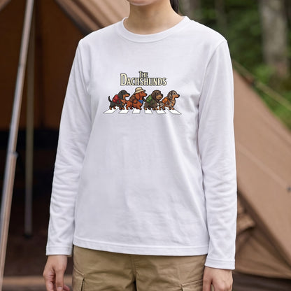 THE DACHSHUNDS ロンT | レトロ クラシック バンド風 ダックスグラフィック 長袖 カジュアル Tシャツ【おもしろTシャツ・普段着・ルームウェア・ユニセックス・ギフトに最適】