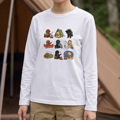 POODLE CAMP | 手描き風 トイプードル キャンプギア かわいい グラフィック 長袖Tシャツ【犬雑貨・秋キャンプ・ルームウェア・ギフトに最適】