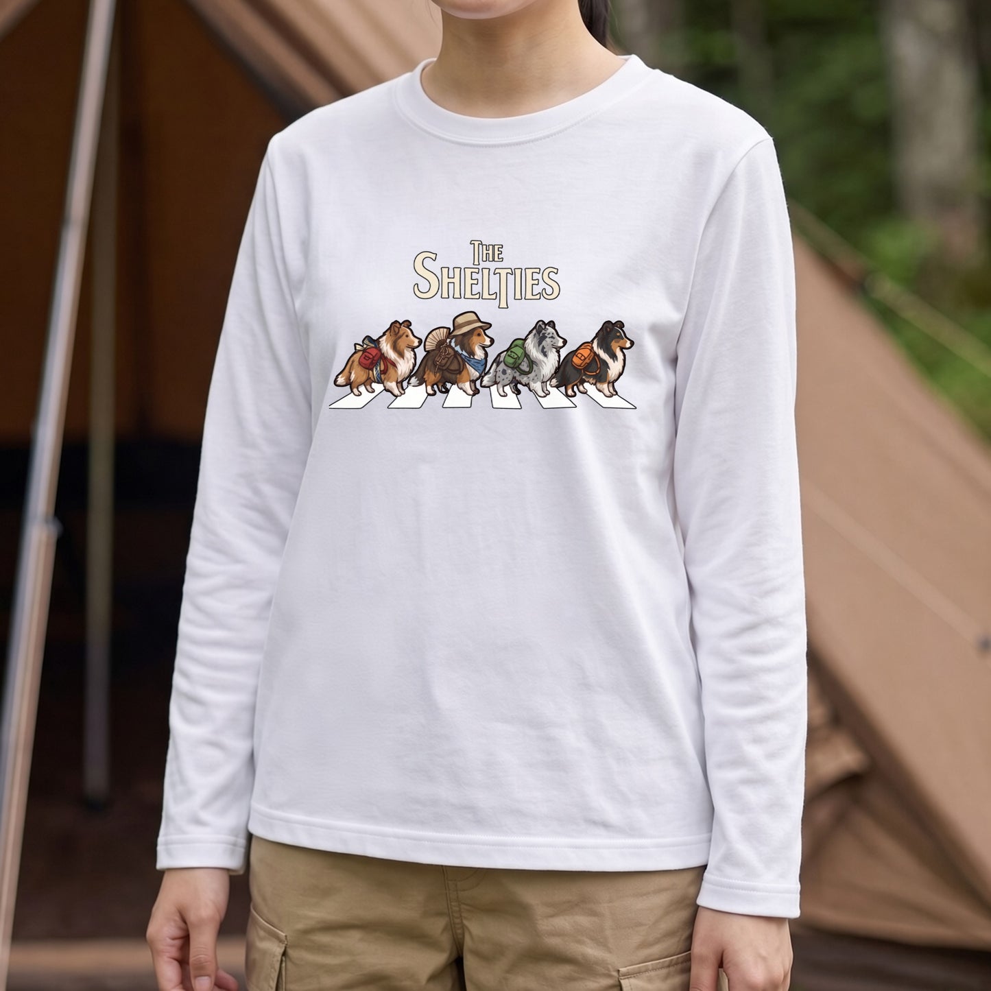 THE SHELTIES シェルティ散歩デザイン ブラック長袖Tシャツ