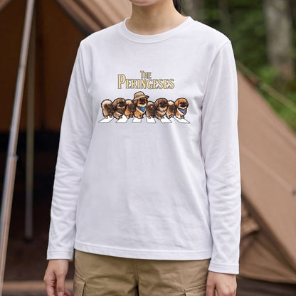 THE PEKINGESES ペキニーズ散歩デザイン ブラック長袖Tシャツ