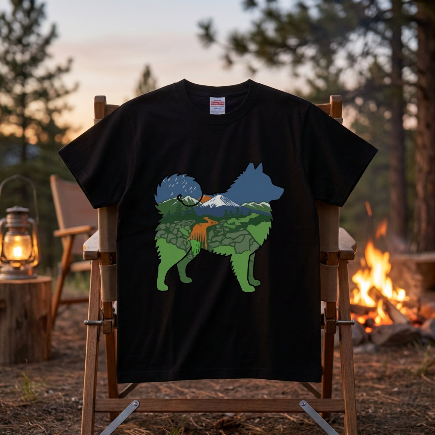 【Japanese Spitz】自然風景ダブルエスポージャー白Tシャツ | CAMPMODE