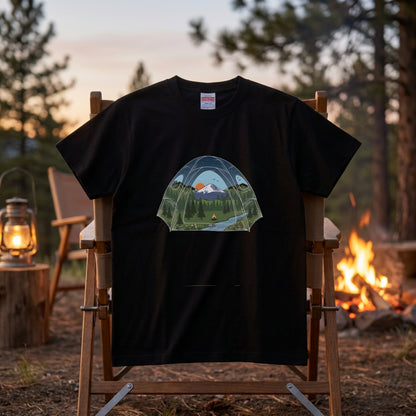 おしゃれなテントビュー・自然イラスト Tシャツ | CAMPMODE