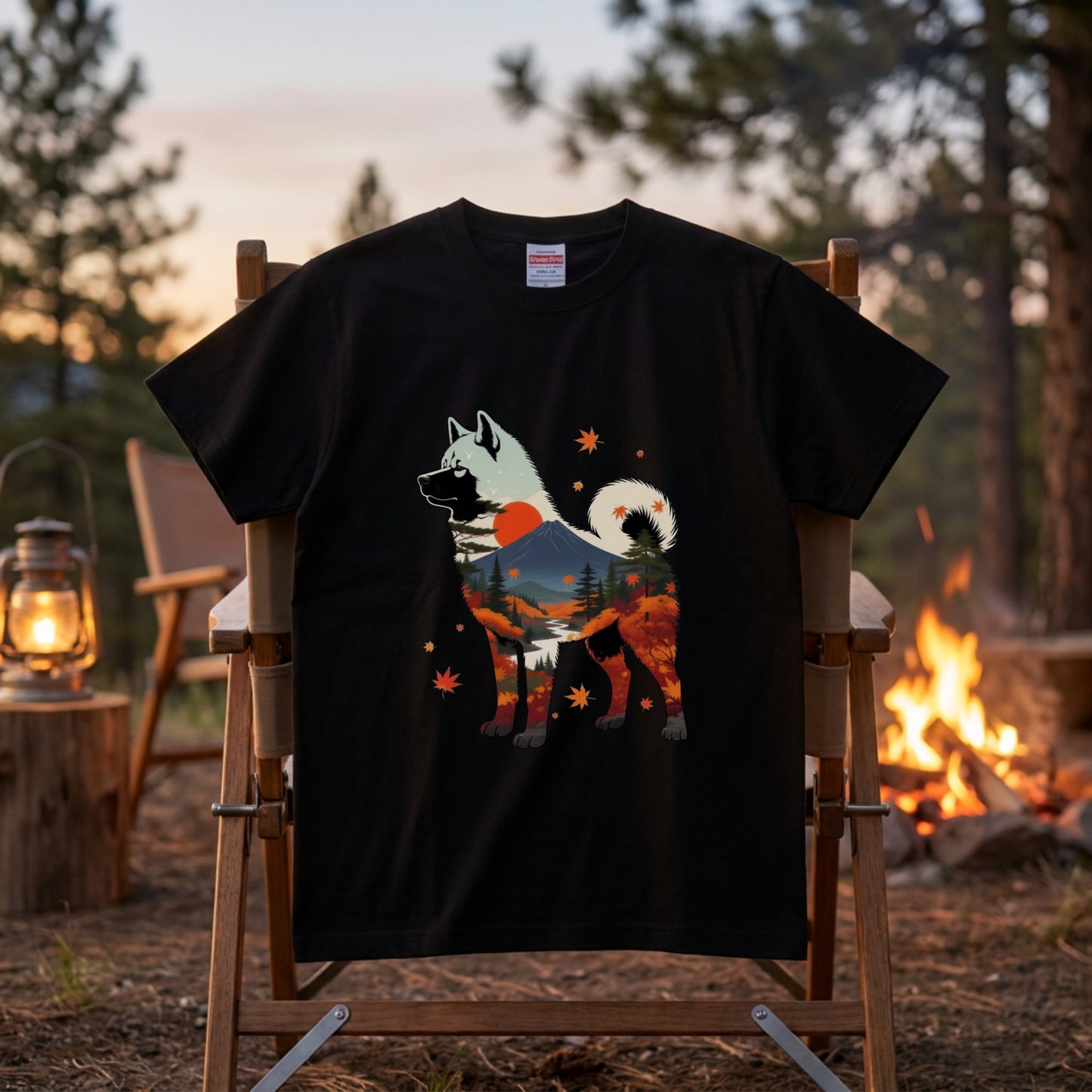 【Akita】日本犬好き＆アウトドア愛好者必見！秋田犬風景白Tシャツ