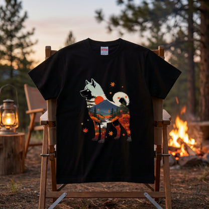 【Akita】日本犬好き＆アウトドア愛好者必見！秋田犬風景白Tシャツ