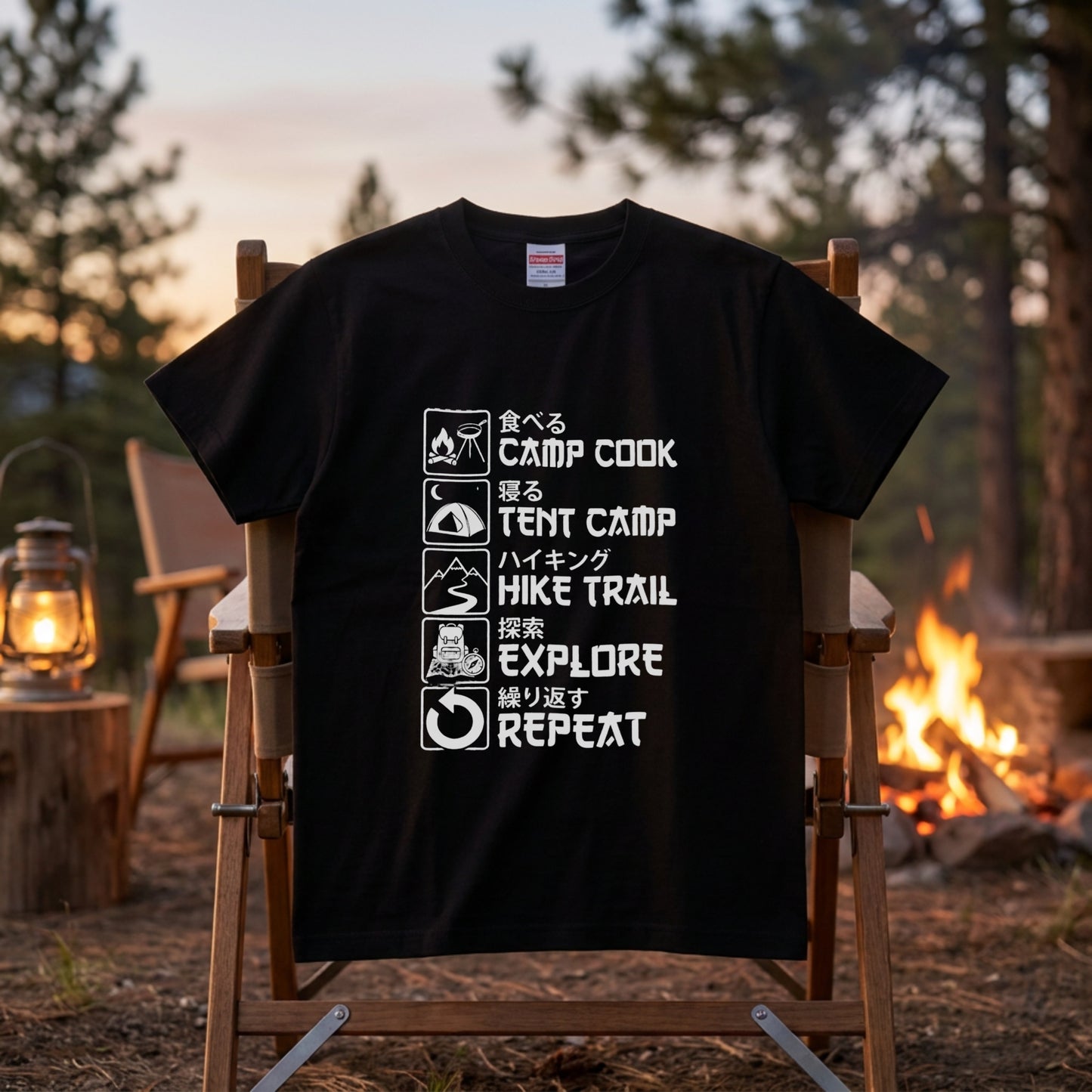 【キャンプのルーティン】ライフサイクル アウトドア黒Tシャツ | CAMPMODE