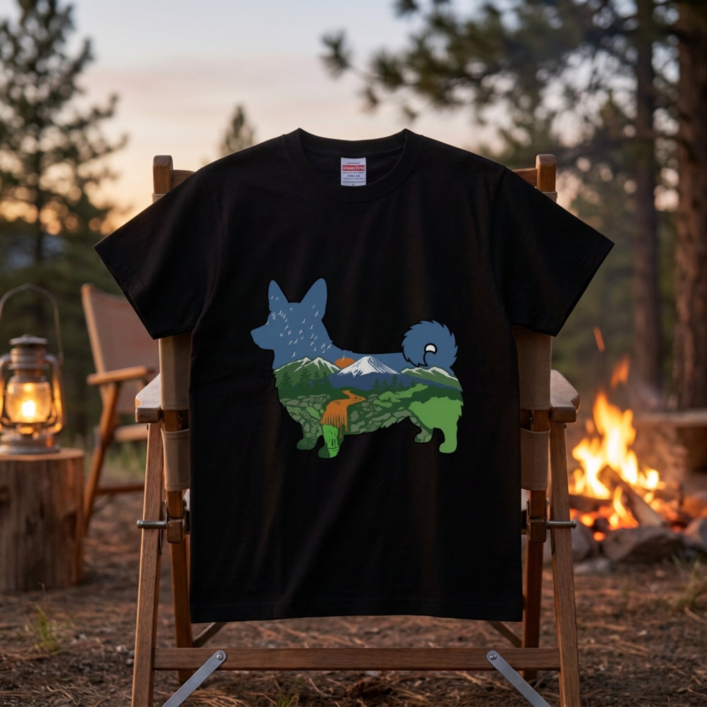 【Corgi】自然風景ダブルエスポージャー白Tシャツ | CAMPMODE