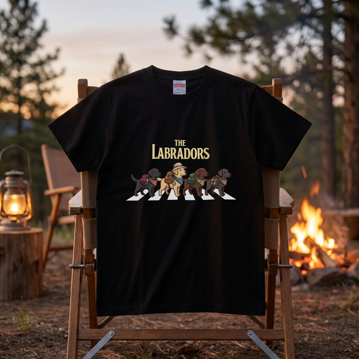 THE LABRADORS | 横断歩道 ゆるかわ プードル キャンプ パロディTシャツ【犬好き・愛犬家・アウトドア・ギフトに最適】