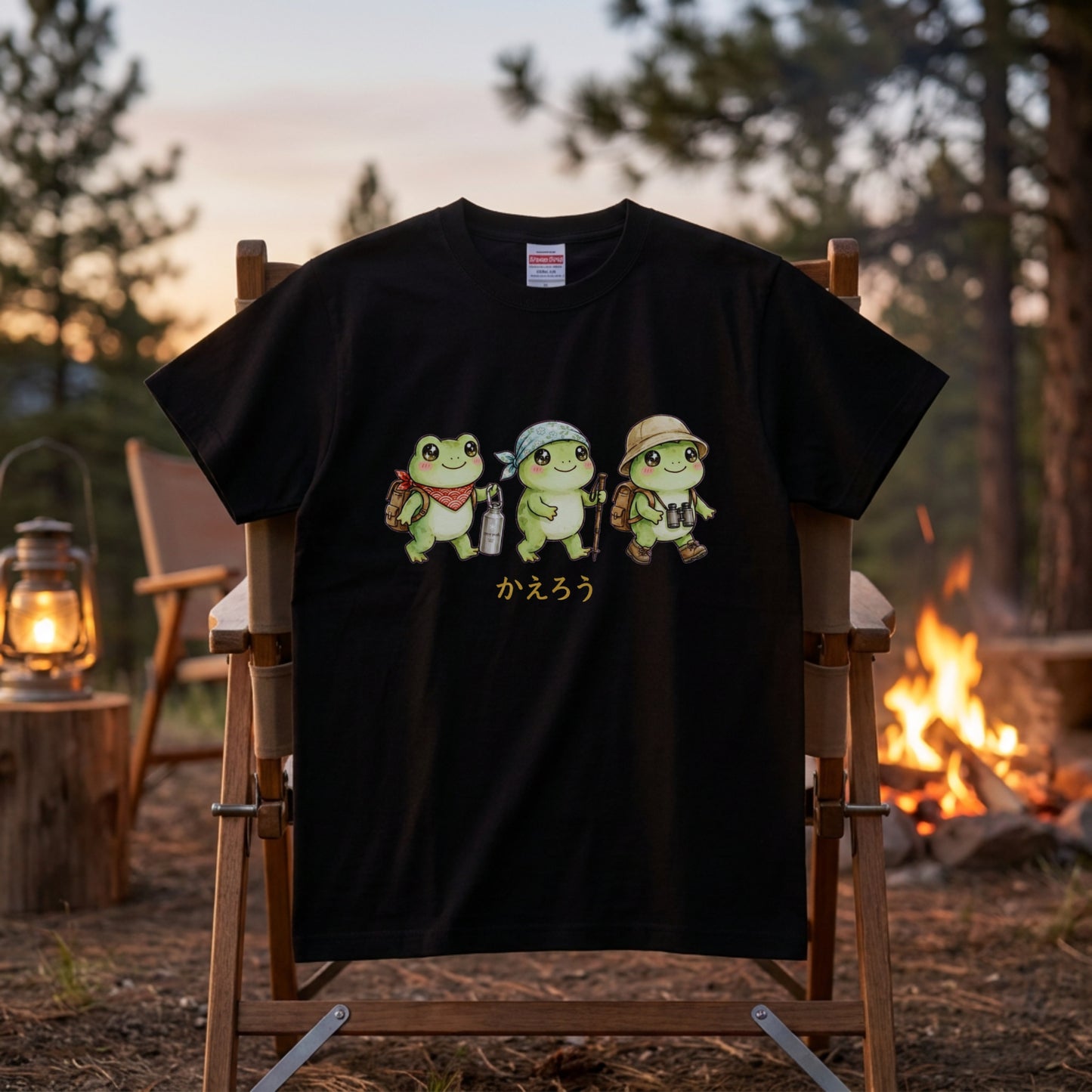 【ハイキング蛙】「かえろう」文字入りアウトドアTシャツ | CAMPMODE