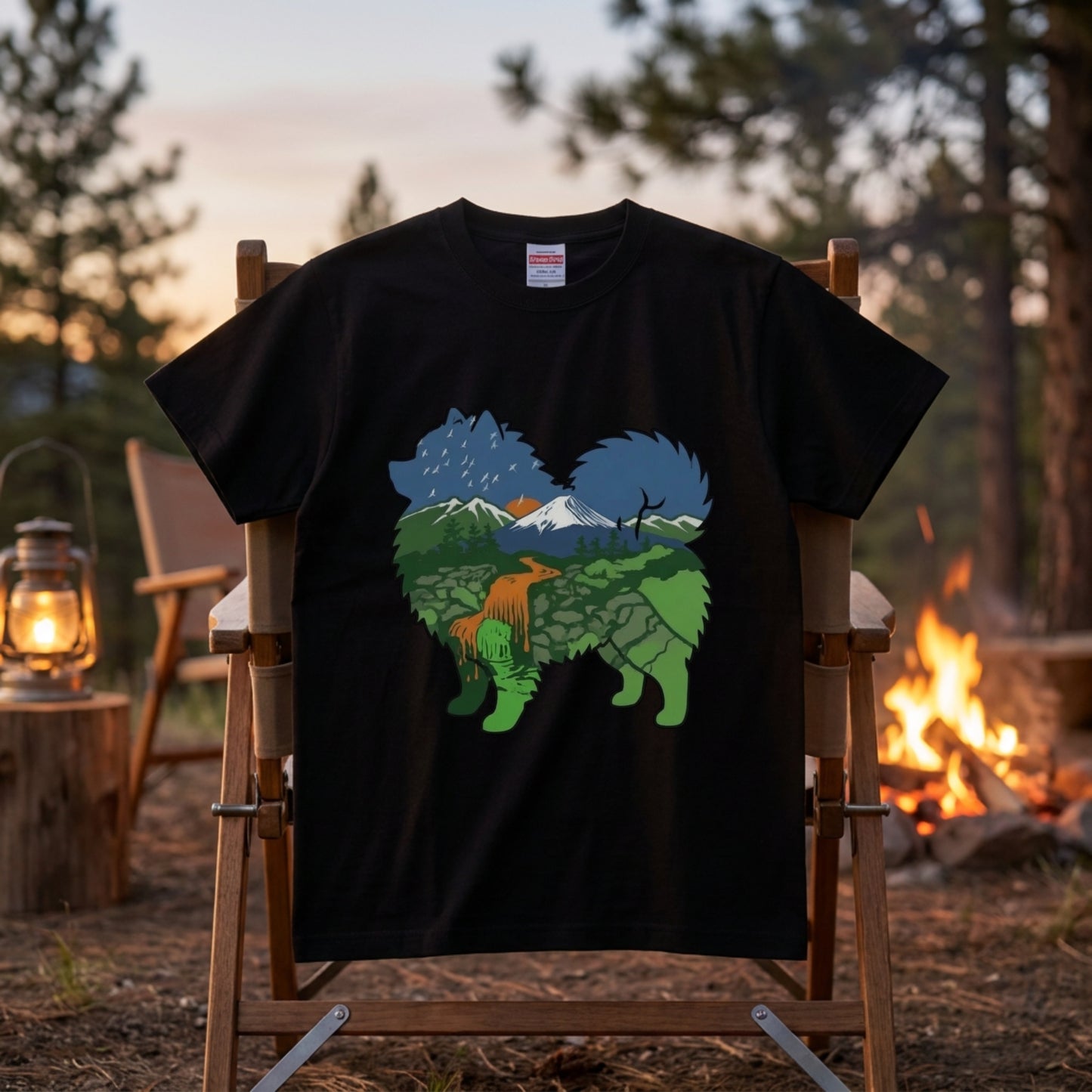 【Pomeranian】自然風景ダブルエスポージャー白Tシャツ | CAMPMODE