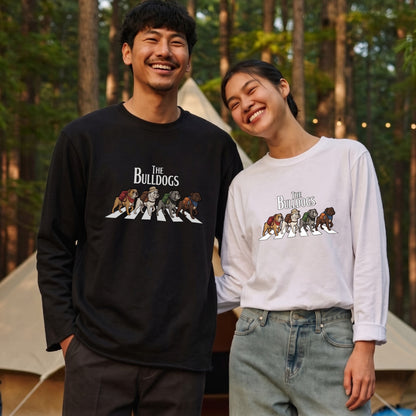 THE BULLDOGS ブルドッグ散歩デザイン ブラック長袖Tシャツ