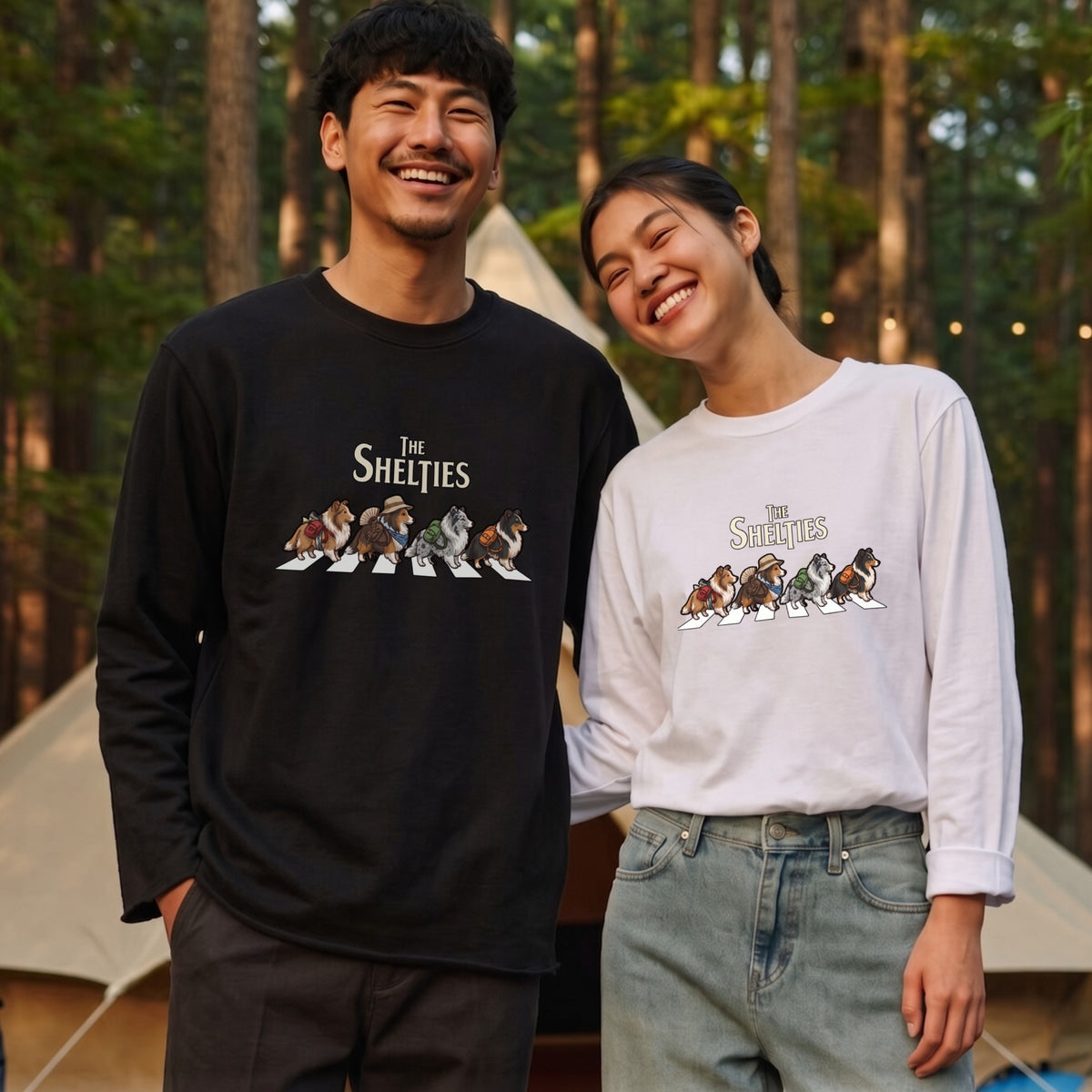 THE SHELTIES シェルティ散歩デザイン ブラック長袖Tシャツ