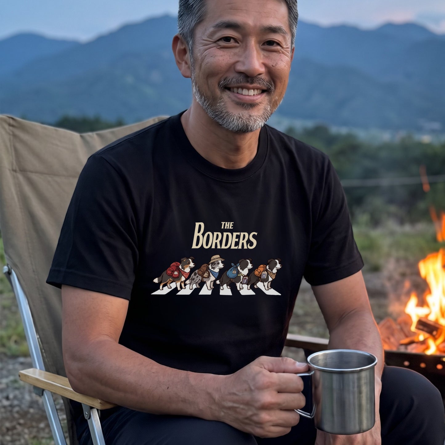 THE BORDERS | 横断歩道 ゆるかわ プードル キャンプ パロディTシャツ【犬好き・愛犬家・アウトドア・ギフトに最適】