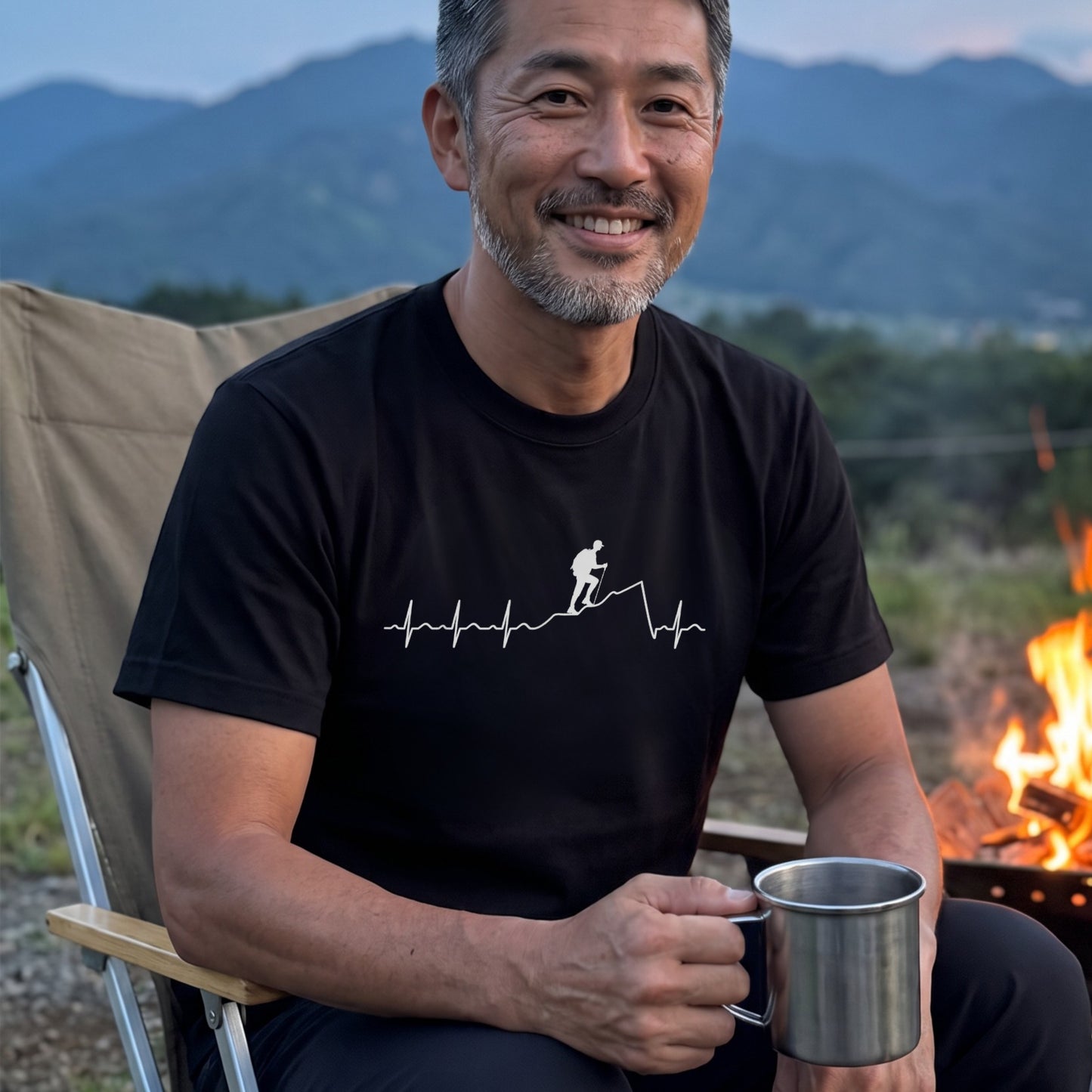 登山 心電図 脈拍 Tシャツ ｜ ハイキング・アウトドア・山好き・シンプルに人気