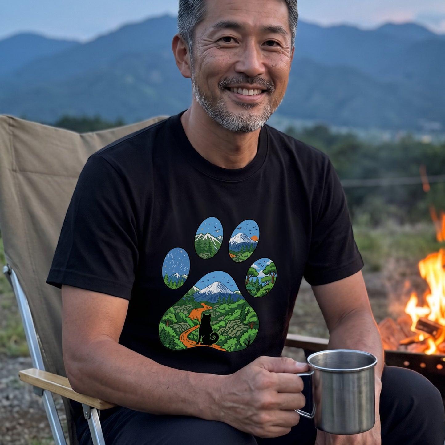 【肉球×富士山】おしゃれな猫アートTシャツ | CAMPMODE