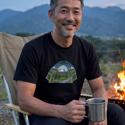 おしゃれなテントビュー・自然イラスト Tシャツ | CAMPMODE