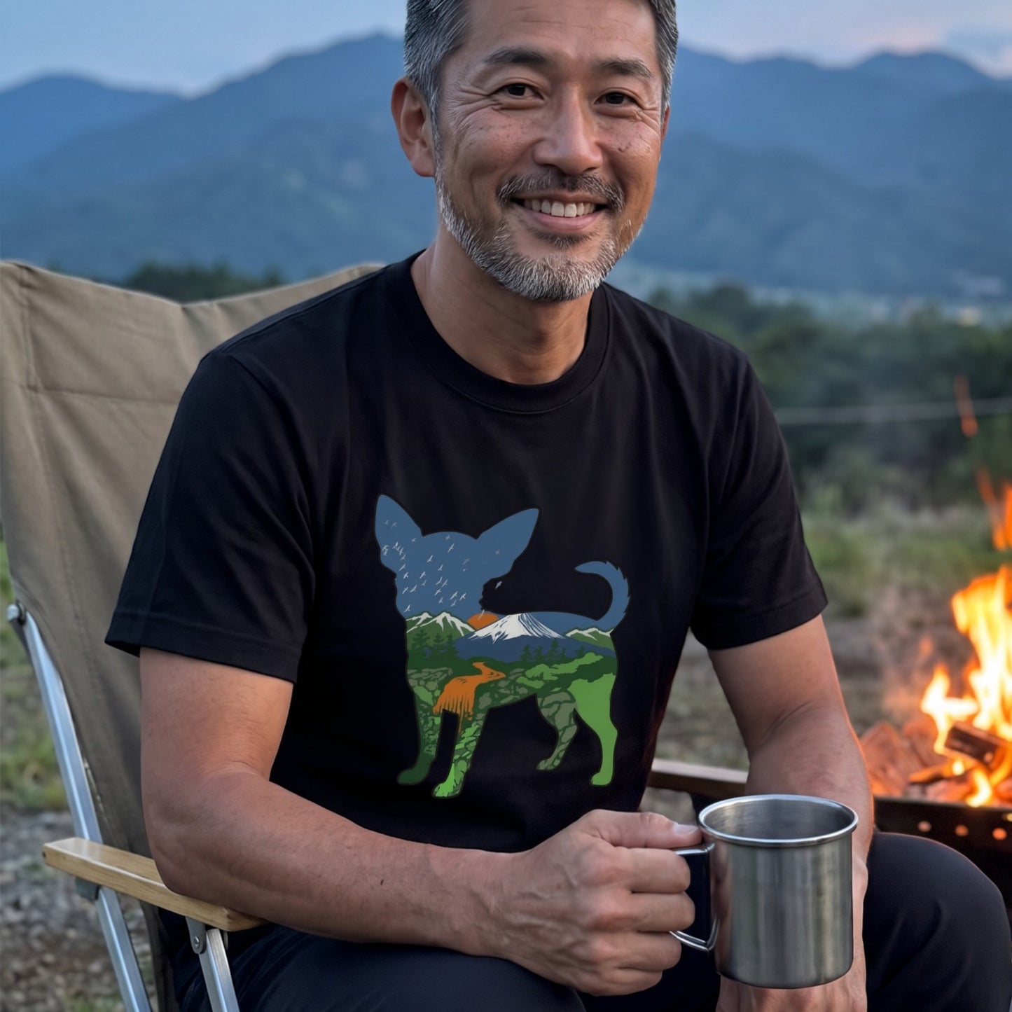 【Chihuahua】自然風景ダブルエスポージャー白Tシャツ | CAMPMODE
