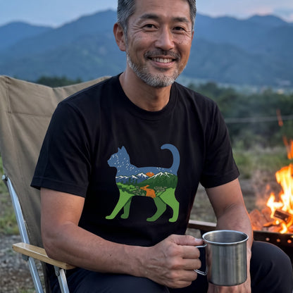 猫と自然風景ダブルエスポージャーTシャツ | CAMPMODE